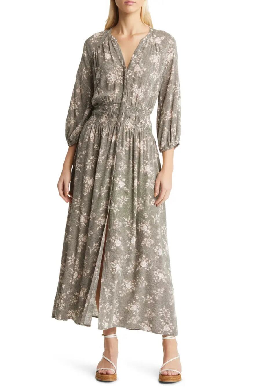 Caslon Green Printed Three Quarter Sleeve Maxi Dress Size XS